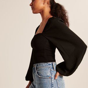 Abercrombie Long-Sleeve Smocked Puff Sleeve Top
